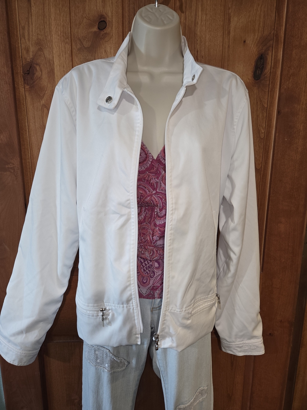 Izod White Women's Zip-Front Utility Jacket